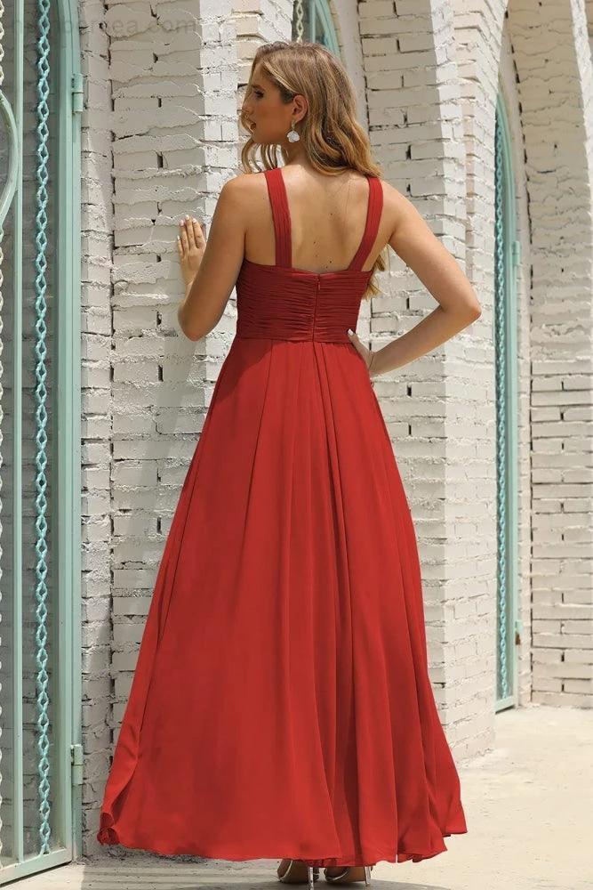 Numbersea Women Halter Chiffon Bridesmaid Dress A-line Long Formal Prom Gown SEA28015 by numbersea