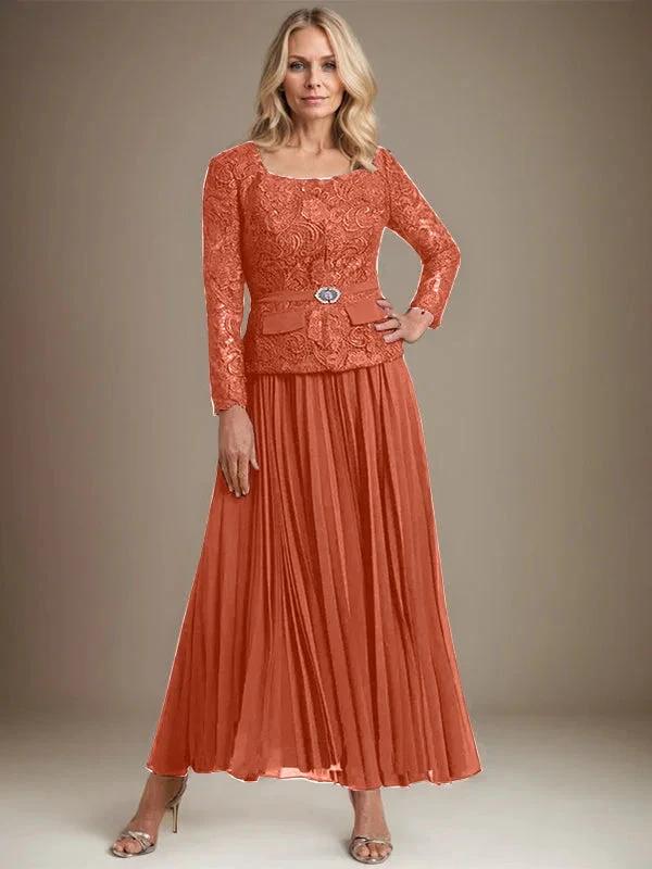 A-line Square Ankle-Length Chiffon Mother of the Bride Dress With Pleated by Dreamylily