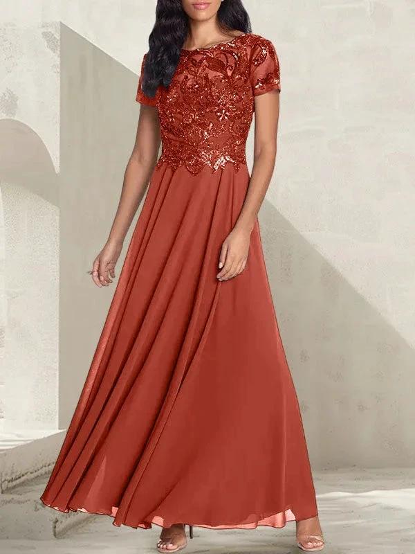 Charcoal Grey A-Line Scoop Long Mother of the Bride Dress With Beadings by Dreamylily