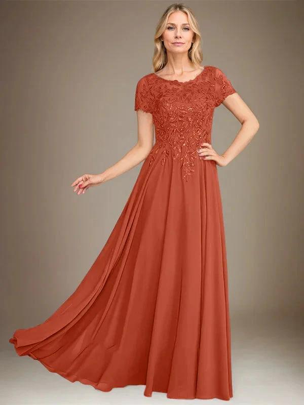 A-Line Scoop Floor-Length Chiffon Mother of the Bride Dress With Applique &amp; Sequins by Dreamylily