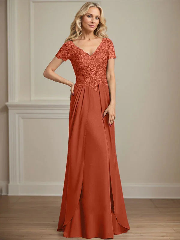 A-line V-Neck Floor-Length Chiffon Lace Mother of the Bride Dress by Dreamylily