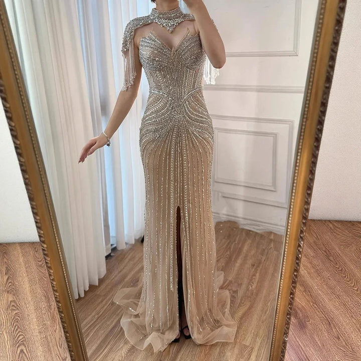 Serene Hill Pink Beaded Tassel Mermaid Evening Dress with Split Formal Party Gowns for Women 2026 DLA72891A Customized
