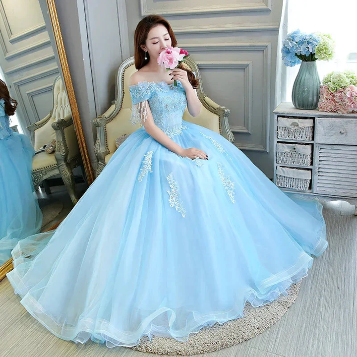Luxurious Light Blue Ball Gown Off The Shoulder Princess Dress Y309 by simplepromdress