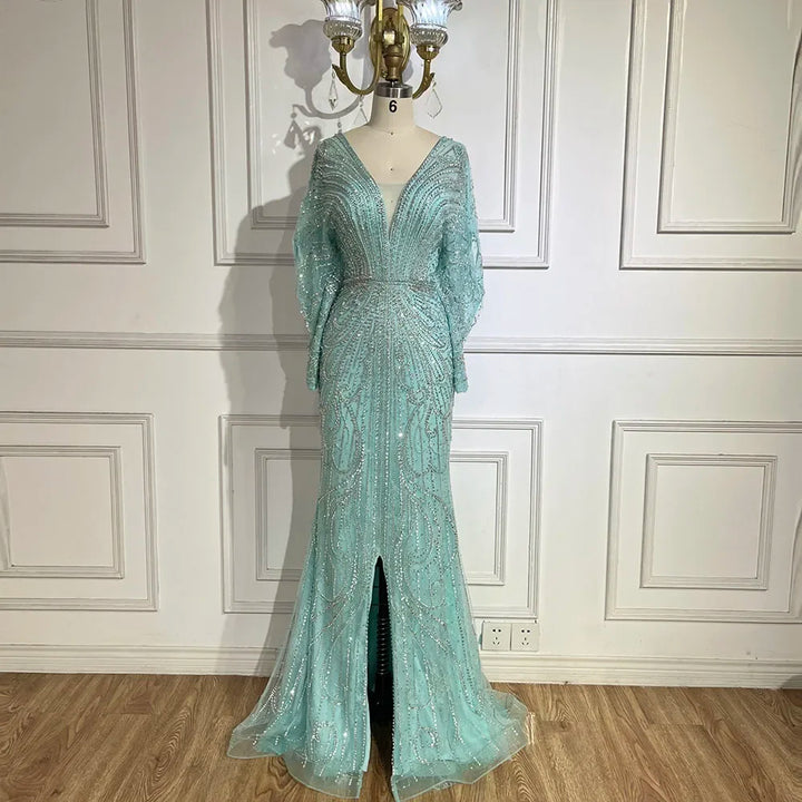 Serene Hill Nude V-neck Mermaid Beaded Evening Dresses 2025 Wedding Party Gowns For Women DLA72288A Customized