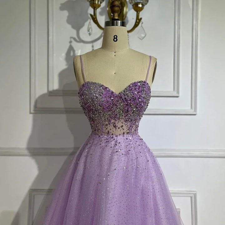 Serene Hill Customized Lilac Spaghetti Strap A Line Beaded Evening Prom Dresses Dubai Party Gowns for Women 2025 DLA72571