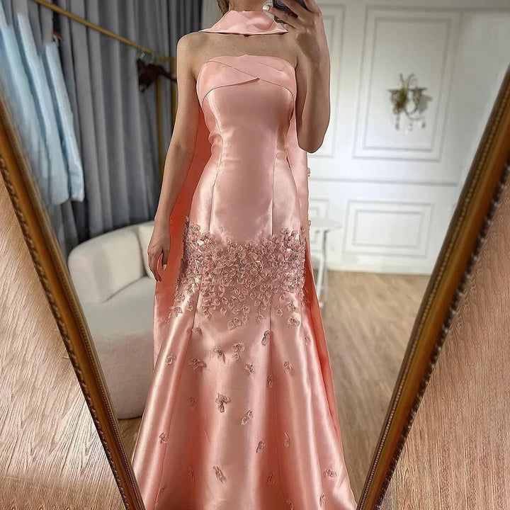 Serene Hil Baby Blue Satin Mermaid Dubai Evening Dress Appliques Formal Party Gowns for Women DLA72483A Customized
