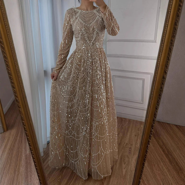 Serene Hill Wine Red Long Sleeves Muslim A-line Evening Dress Pearls Beaded Party Gowns for Women Plus Size Customized DLA72738B