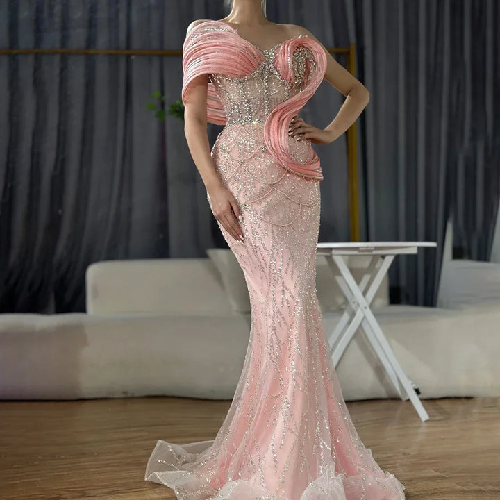 Serene Hill Wine Red Mermaid One Shoulder Beaded Cut Out Evening Dresses Classic Party  Gowns for Women DLA72455 Customized