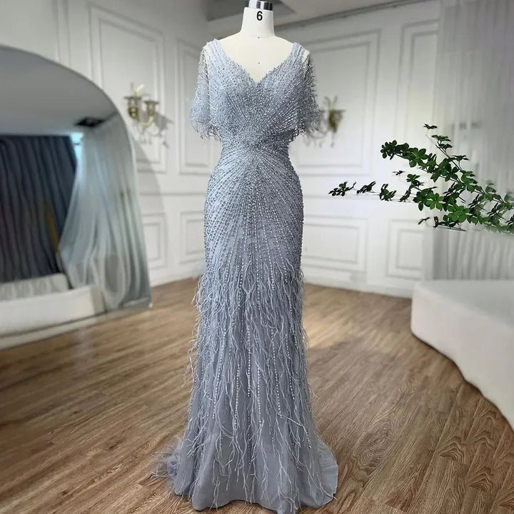 Serene Hill Brown Mermaid Beaded Feathers Evening Dresses Elegant Party Gowns for Women DLA71323 Customized