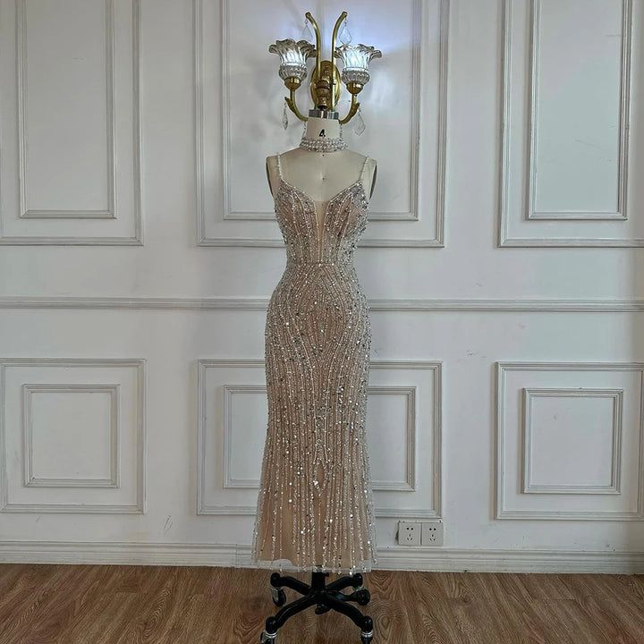 Serene Hill Nude Mermaid Beaded Evening Dresses 2025 Ankle Length Party Gowns for Women DLA72047D Customized
