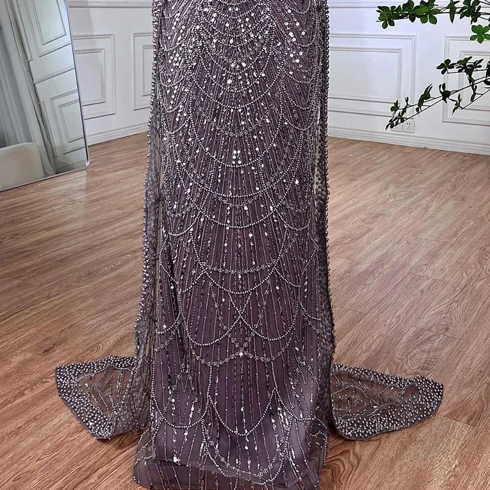 Elegant Dubai Sage Green Mermaid Evening Dress with Cape Sleeves Beaded Formal Gown Serene Hill 2025 Customized DLA72160A