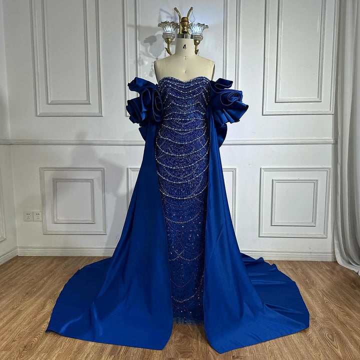 Serene Hill Red Strapless Mermaid Pearls Beaded Evening Dresses with Long Cape Wedding Party Gowns 2025 DLA72585A Customized