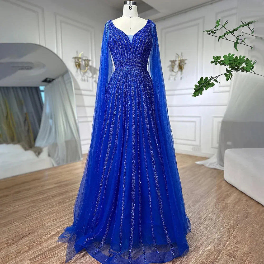 Serene Hill Customized Pink A-Line Cape Sleeves Luxury Beaded Evening Dresses Party Gowns 2025 For Women Wedding DLA71567
