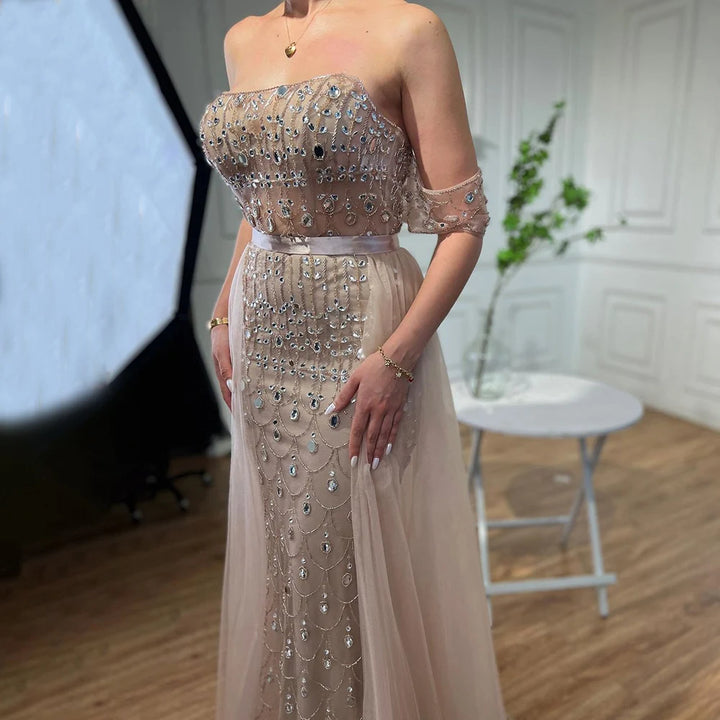 Serene Hill Customized 2026 Red Off Shoulder Mermaid Beaded Overskirt Evening Dress Wedding Party Gowns for Women DLA71922
