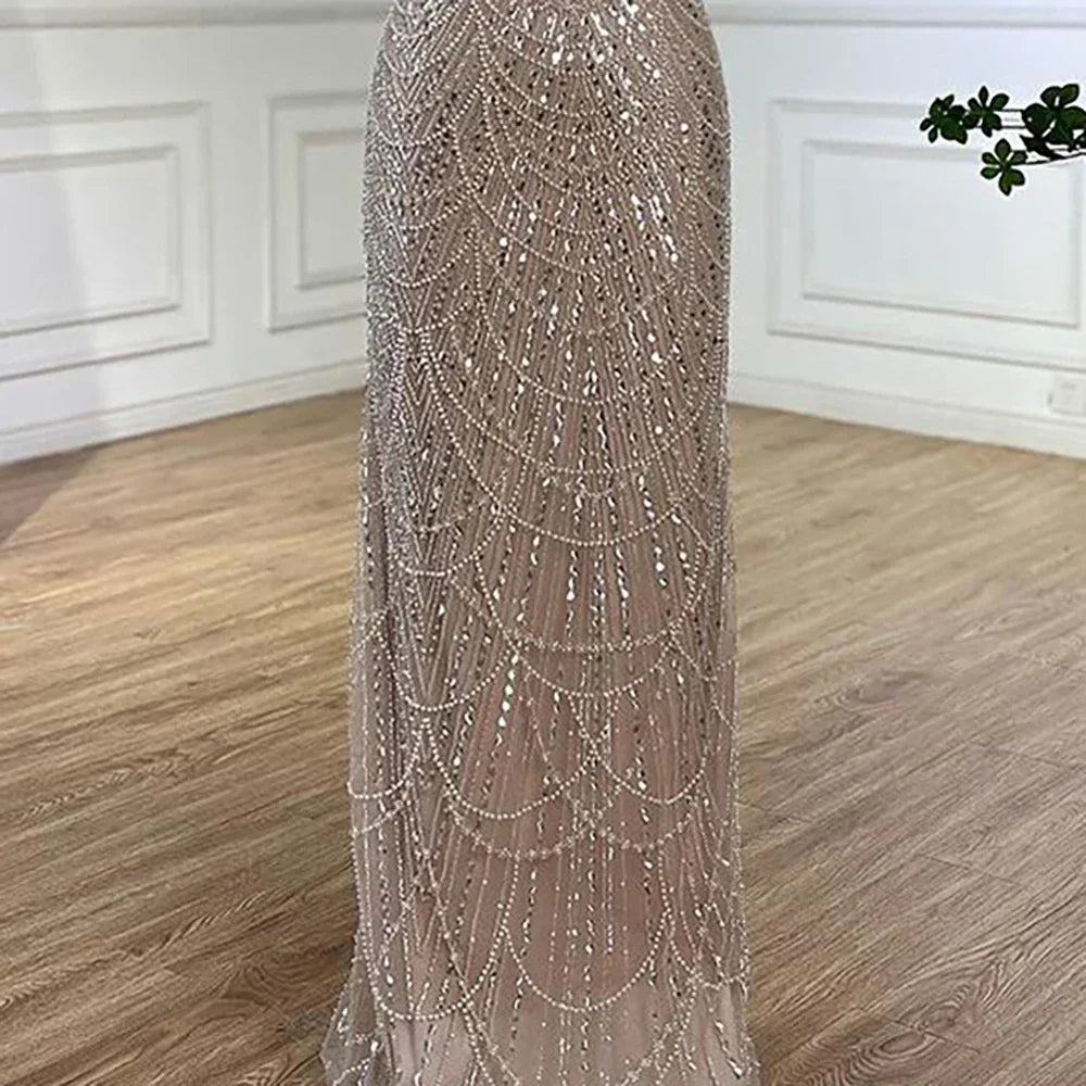 Elegant Dubai Sage Green Mermaid Evening Dress with Cape Sleeves Beaded Formal Gown Serene Hill 2025 Customized DLA72160A