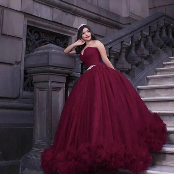 Burgundy prom dresses, pleats prom dresses, ball gown prom dresses S23339 by simplepromdress