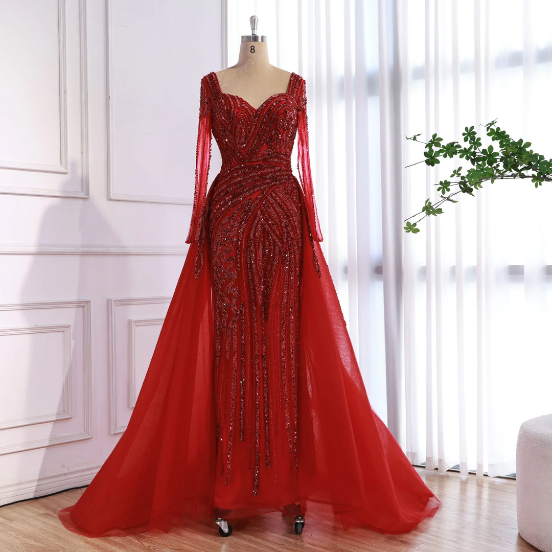 Serene Hill Black Long Sleeves Luxury Beaded Evening Dress Overskirt Formal Party Gowns for Women DLA73198 Customized