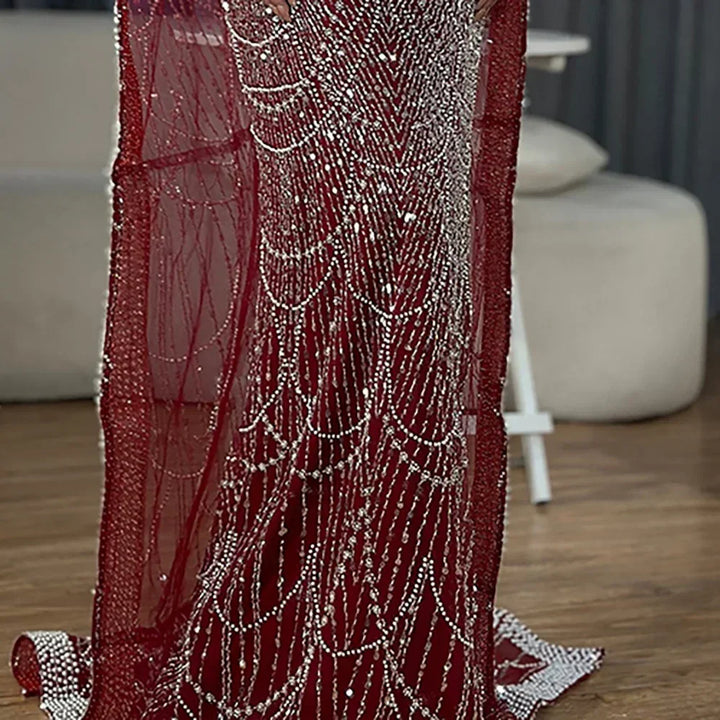 Elegant Dubai Sage Green Mermaid Evening Dress with Cape Sleeves Beaded Formal Gown Serene Hill 2025 Customized DLA72160A