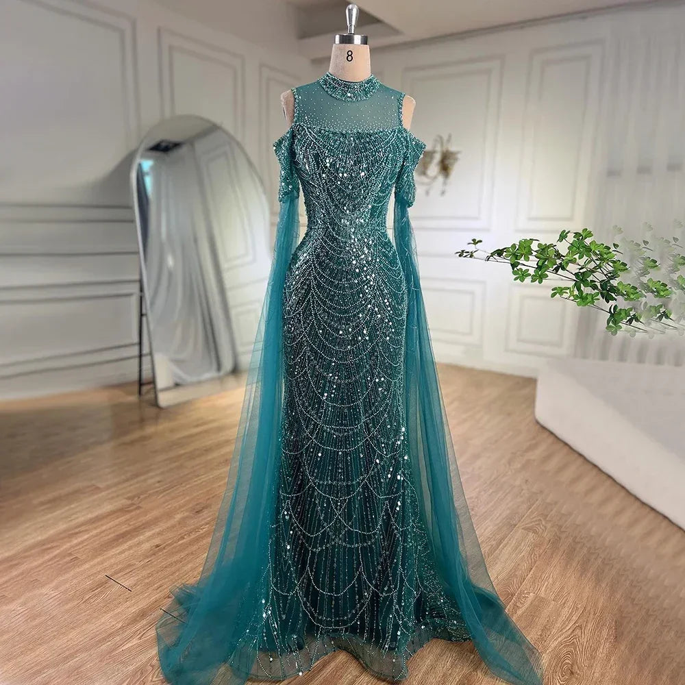 Serene Hill Dubai Purple Mermaid Cape Sleeves Beaded Long Evening Dress 2025 For Formal Occasion DLA71992 Customized