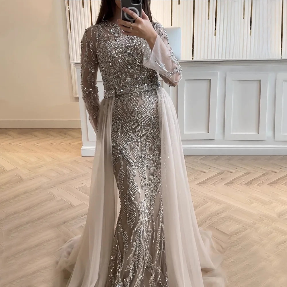 Serene Hill Customized Turquoise Mermaid Party Gown Overskirt Beaded Evening Dress for Women Wedding 2024 DLA72601