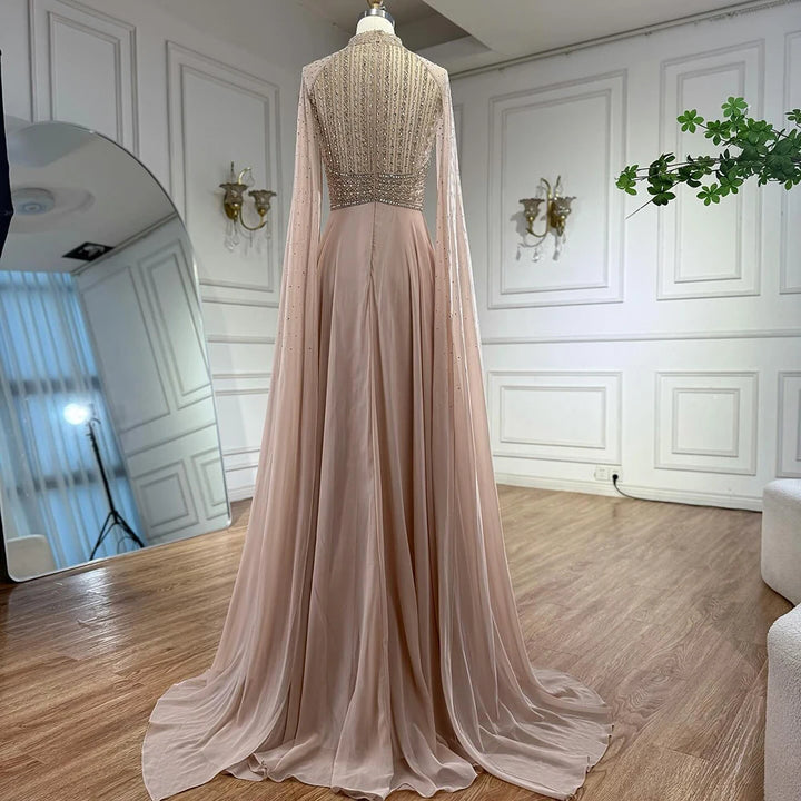 Serene Hill White Chiffon A-line Evening Dress with Cape Sleeves Simple Wedding Party Gowns for Bridesmaid Customized DLA73144