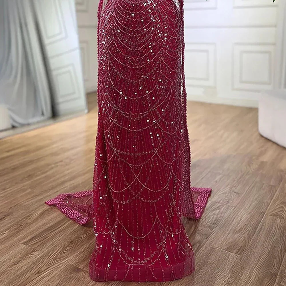 Elegant Dubai Sage Green Mermaid Evening Dress with Cape Sleeves Beaded Formal Gown Serene Hill 2025 Customized DLA72160A