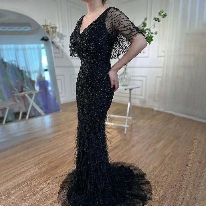 Serene Hill Brown Mermaid Beaded Feathers Evening Dresses Elegant Party Gowns for Women DLA71323 Customized