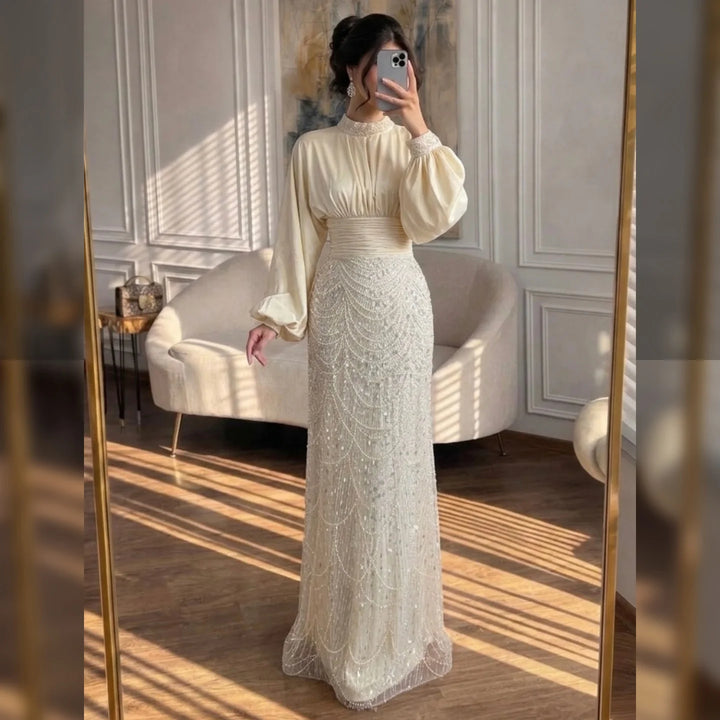 Serene Hill 2026 Elegant Mauve Muslim Evening Gowns Dubai High Neck Full Sleeve Formal Party Dress for Women DLA73676 Customized