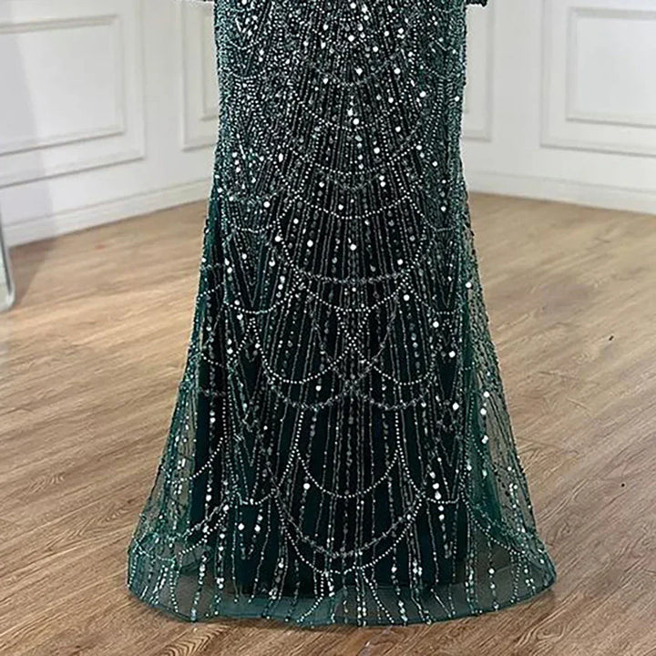 Elegant Dubai Sage Green Mermaid Evening Dress with Cape Sleeves Beaded Formal Gown Serene Hill 2025 Customized DLA72160A