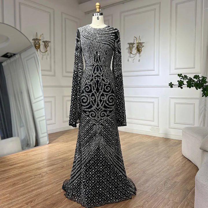 Serene Hill 2025 Flared Sleeves Caramel Beaded Dubai Mermaid Evening Dresses Gowns for Party DLA72771 Customized
