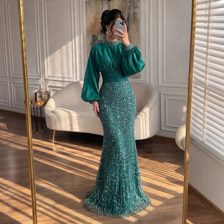 Serene Hill 2026 Elegant Mauve Muslim Evening Gowns Dubai High Neck Full Sleeve Formal Party Dress for Women DLA73676 Customized