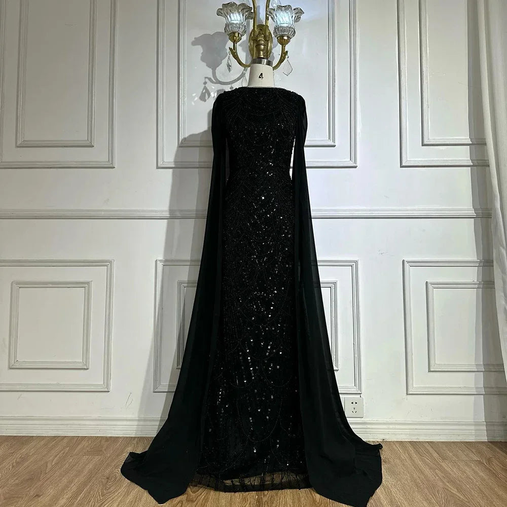 Elegant Dubai Sage Green Mermaid Evening Dress with Cape Sleeves Beaded Formal Gown Serene Hill 2025 Customized DLA72160A