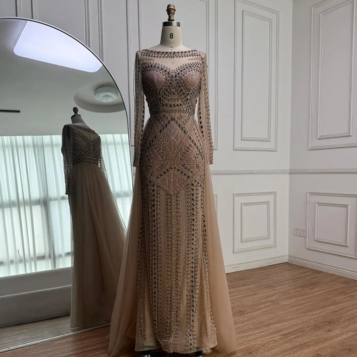 Serene Hill Pink Long Sleeves Mermaid Beaded Evening Dress Formal Party Gowns for Women DLA72967 Customized