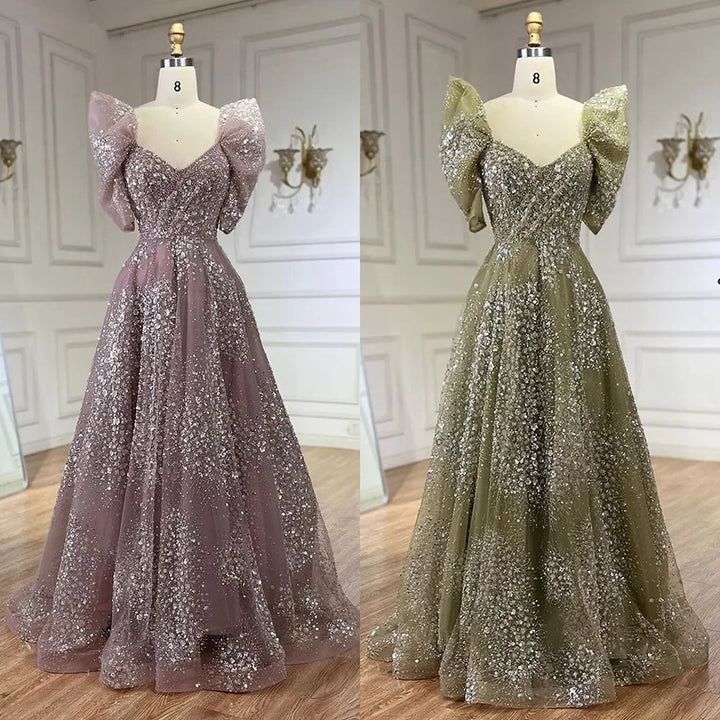 Serene Hill Customized 2024 Pink A Line Beaded Evening Dresses Dubai Arabic Elegant Party Gown for Women Wedding Event DLA72447