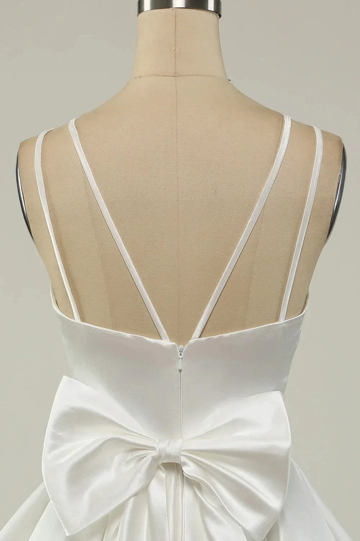 White Satin A-line Graduation Dress White Short Homecoming Dress Y1849 by simplepromdress