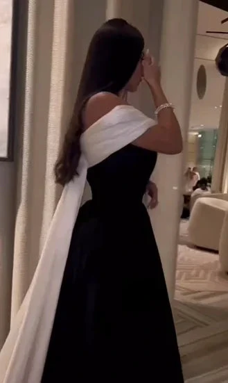 Luxury Black And White Satin Prom Dresses With Removable Tail Custom Made Cocktail Party Evening Dress Y5025 by simplepromdress
