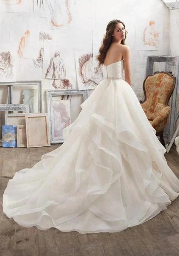 Illusion A Line Sweetheart Strapless Ruffles Beaded Belt Wedding Dresses MW167 by musebridals