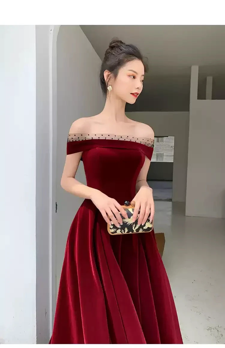 Burgundy Velvet Long Prom Dresses, A-Line Evening Dresses Y1173 by simplepromdress