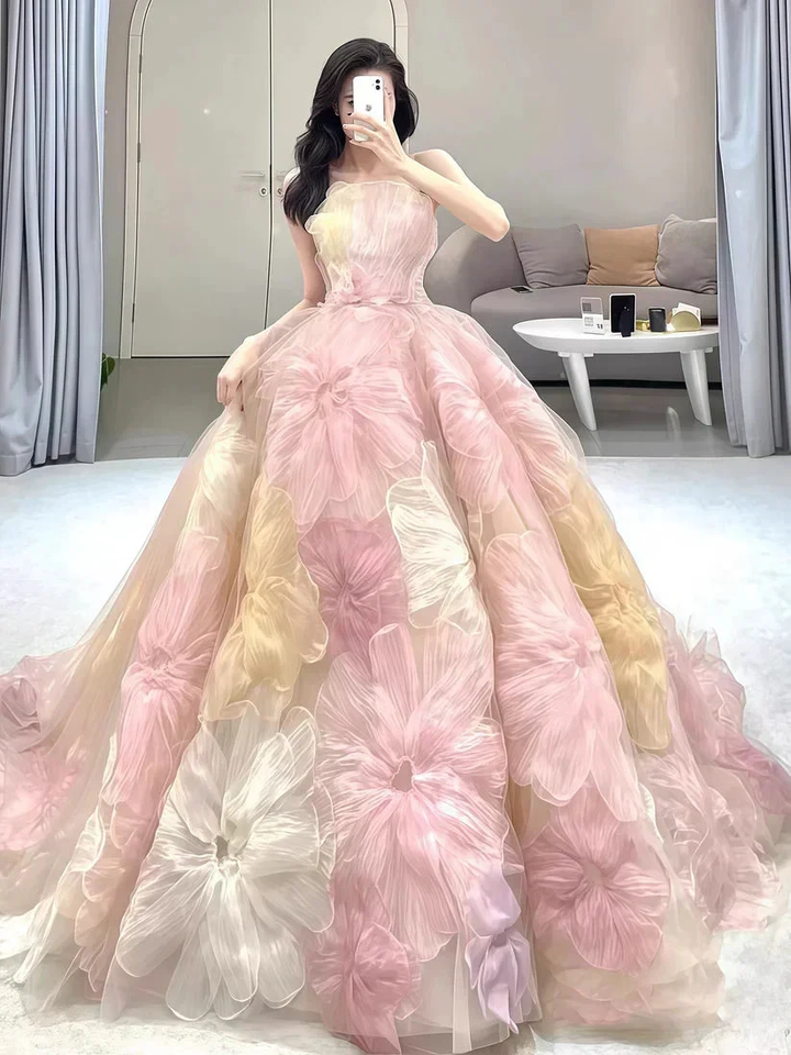 Dream Princess Floral Ball Gown, Strapless A-line Evening Prom Dress,Wedding Dress Y8289 by simplepromdress