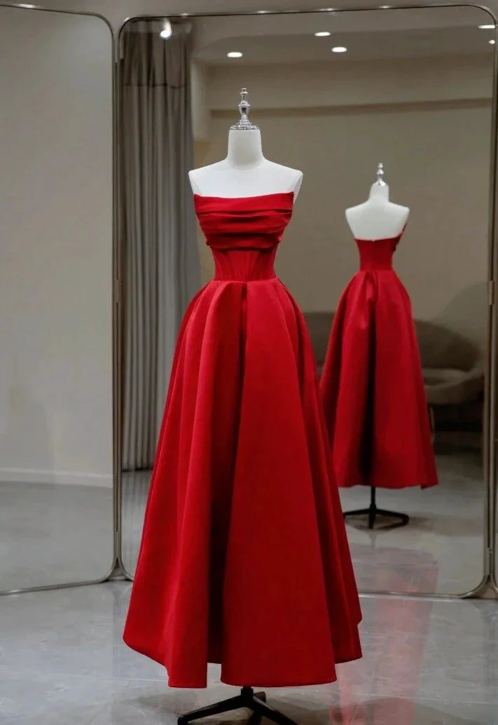 Stylish Flat Neck Satin Backless Pleated Floor Length A Line Evening Gown Prom Dress Y6331 by simplepromdress