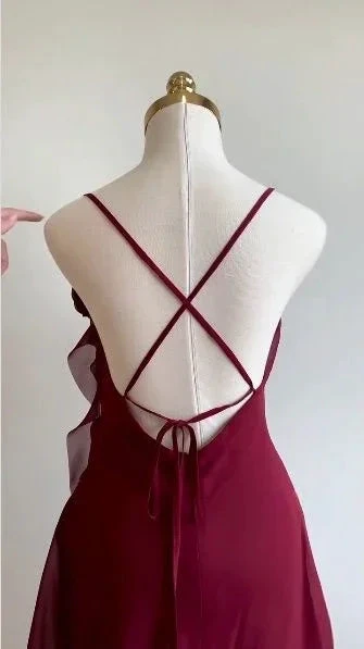 Burgundy Chiffon Short Party Dress Homecoming Dress Y8421 by simplepromdress
