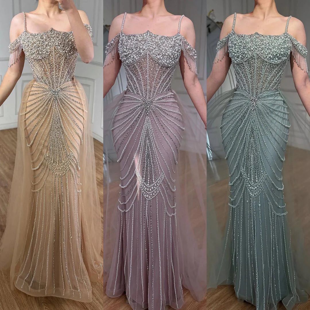Serene Hill 2026 Mermaid Evening Gowns Pearl Beaded Tassel Formal Party Dresses for Wedding Guest DLA73148B Customized