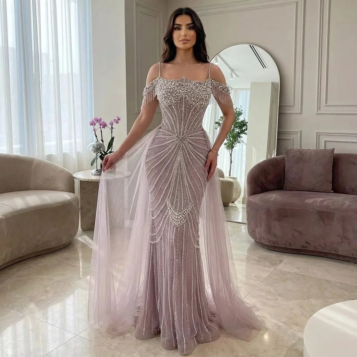 Serene Hill 2026 Mermaid Evening Gowns Pearl Beaded Tassel Formal Party Dresses for Wedding Guest DLA73148B Customized
