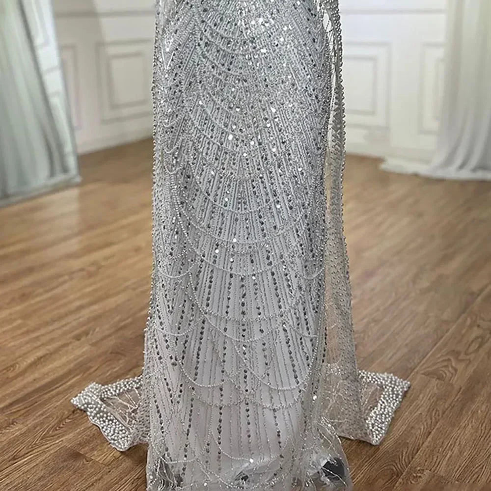 Elegant Dubai Sage Green Mermaid Evening Dress with Cape Sleeves Beaded Formal Gown Serene Hill 2025 Customized DLA72160A