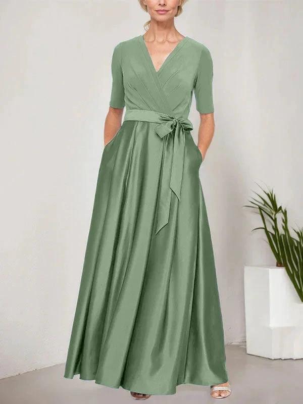 Surplice Neckline Ballgown with Full Satin Skirt &amp; Jersey Bodice by Dreamylily