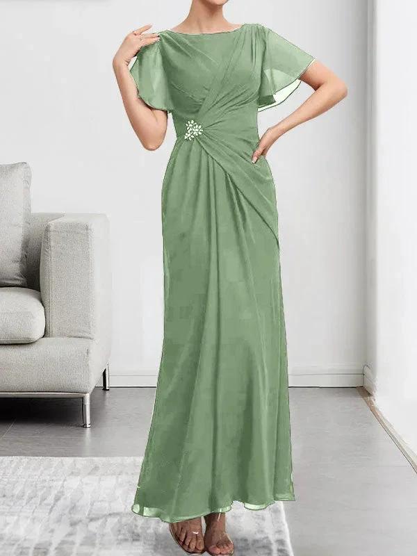 A-line Scoop Illusion Tea-Length Chiffon Lace Mother of the Bride Dress With Beading Sequins by Dreamylily