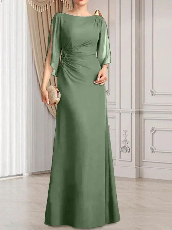 Sheath/Column Scoop Floor-Length Chiffon Mother of the Bride Dress With Pleated Beading by Dreamylily