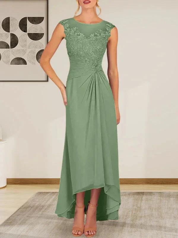 Champagne A-Line Scoop Lace Chiffon Dress by Dreamylily