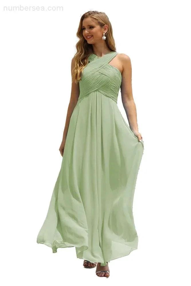 Numbersea Women Halter Chiffon Bridesmaid Dress A-line Long Formal Prom Gown SEA28015 by numbersea