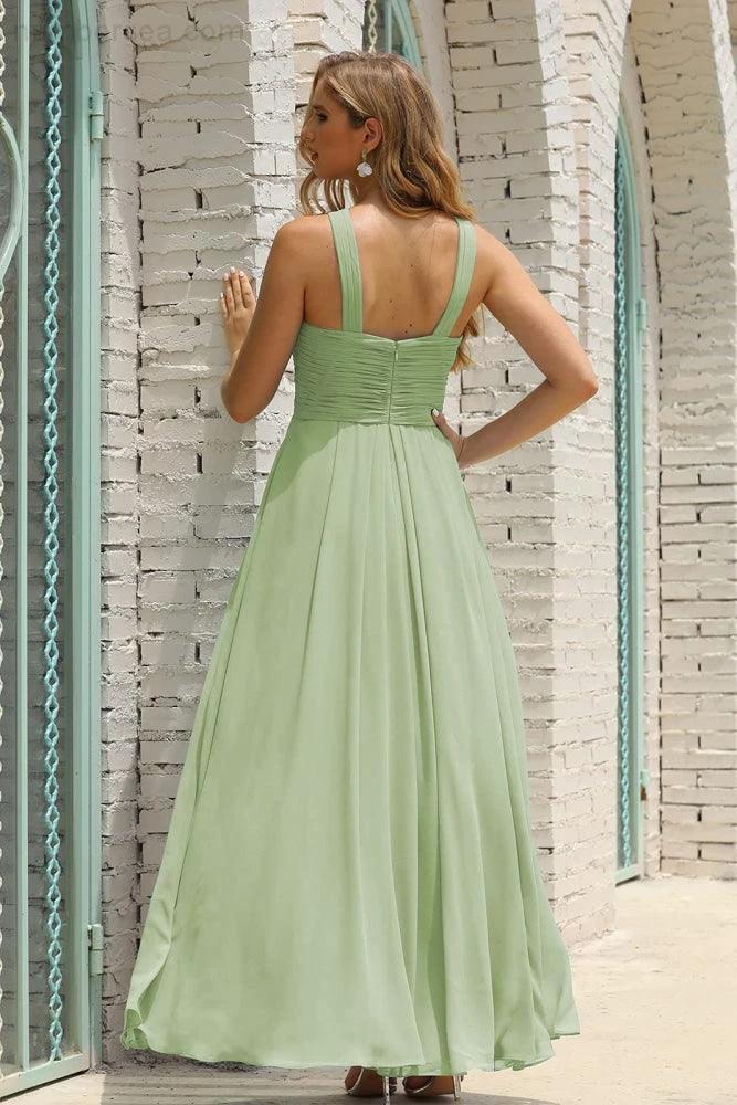 Numbersea Women Halter Chiffon Bridesmaid Dress A-line Long Formal Prom Gown SEA28015 by numbersea